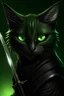 Placeholder: Cute black Tabaxi female cat green eyes eyelashes rogue assassin with daggers