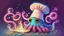 Placeholder: 'Chef Octopus' - a colourful magical octopus in a chef hat, getting ready to cook dinner; cute, cartoon style, big eyes, adorable, glittery, sparkly, radiant, glowing, kitchen, magical