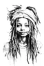 Placeholder: Watercolor black and white dreadlocks girl with funny style