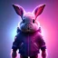 Placeholder: pixar style anamorphic cute cyberpunk rabbit baby, smiling,gangsta gold neckless, full body, magenta puffer jacket, manila city backdrop, dramatic lighting, hyper realistic, unreal engine 5, 16k