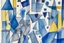 Placeholder: Capture the essence of a Paul Klee painting where vibrant geometric shapes seem to dance across the canvas, their bold colors and intricate patterns intertwining to create a sense of joyful chaos and harmonious energy. Watercolour in blue and grey,minimalist