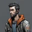 Placeholder: man,, looking serious, comic book, post-apocalypse, grey background