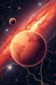 Placeholder: neurones in the galaxy with earth and other planets in it, thine line draw style, show a shot of a view of Mars surface