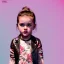 Placeholder: Riley keough toddler, full body, leather jacket, floral shirt, floral skirt, shoe, soft skin, background, dramatic lighting, hyper realistic