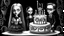 Placeholder: draw a birthday cake with logo number 23 or one candle 23 .Insanely detailed Addams Family movie still with Barbie dolls, art by tim burton