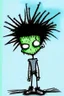 Placeholder: 2d drawing of a stickman, cool with punk hair, x eyes like in hangman, dead on stomach ,3d realistic in colour