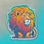 Placeholder: A sticker design in a minimalistic style featuring a caricature lion in vivid colors. The subject is presented alone on a neutral background.