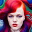 Placeholder: Photo of a gorgeous young lena katina, beautiful face, multi-hued red hair; in the style of martine johanna, draped in flowing fabric, colorful energetic brush strokes, realistic, sharp focus, 8k high definition, insanely detailed, intricate, elegant, art by martine johanna and artgerm