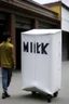 Placeholder: giant milk carton that says M.I.L.K on it STYLE OF HIROKU OGAI