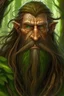 Placeholder: Gnom, braune lange wilde Haare, große, auffällig dicker Nase, grüne Augen, sehr jung , Druide, Haut wie Baumrinde, Zeichen im Gesicht, keine Falten im Gesicht, Mann