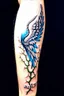 Placeholder: upclose ultra realistic and highly detailed photo of a tattoo, close up texturised image of an angel wing, on the angel wing a name is written -"Jiu-Jitsu", the backgrond is an abstract, chaotic and explosive collage of of vines with thorns and rope knots,.blue and gray,.32k