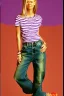 Placeholder: year 1996 denim fashion. Loose fit, low waist, baggy, Combat pants and t-shirt. Colors: denim blue, blue, purple, khaki, light green, lilac, plum, orange, terracotta, red, pink, dark blue, beige. Women models. Patterns: cheetah, balls, stripes.Jennifer Lopez, Gwyneth Paltrow, . Big tennis shoes on. Cargo pants. leg warmer