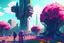 Placeholder: city, flowers, trees, sunny day, spring, sci-fi, cyberpunk influence