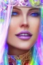 Placeholder: cosmic woman smile, admiral from the future, one fine whole face, crystalline skin, expressive blue eyes,rainbow, smiling lips, very nice smile, costume pleiadian, Beautiful tall woman pleiadian Galactic commander, ship, perfect datailed golden galactic suit, high rank, long blond hair, hand whit five perfect detailed finger, amazing big blue eyes, smilling mouth, high drfinition lips, cosmic happiness, bright colors, blue, pink, gold, jewels, realist, high commander,ufo rainbow