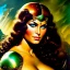 Placeholder: portrait oil on canvas, beautiful busty female Barbarian Warrior,green eyes, ,minimal armor,comic book cover, mystical colors,insanely detailed,realistic,intrincate detail, 16k resolution, masterpiece,Frank Frazetta,Alex Horley, Simon Bisley