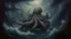 Placeholder: Realistic oil painting of a giant kraken emerging from the depths of the ocean, dark and stormy atmosphere, intricate details on tentacles and texture of water, by Hokusai Katsushika or Gustave Doré.