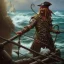 Placeholder: a pirate warrior on his ship, a highly detailed illustration, background of giant crashing ocean waves, realistic render, 8 k, micro detail, intricate, elegant, centered, digital painting, Artstation, smooth, sharp focus, illustration, artgerm, tomasz alen kopera, peter mohrbacher, donato giancola, joseph christian leyendecker, wlop, boris vallejo