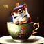 Placeholder: laughing squirrel giving salute, drinking warm tea surfing waves on a teacup, fantasy art