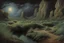 Placeholder: cloudy Night, mistery and enigmatic influence, sci-fi, rocks, vegetations, rocky arid land, people, 80's space science fiction movies influence, jenny montigny, rodolphe wytsman, and pieter franciscus dierckx impressionism paintings