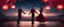 Placeholder: Hyper Realistic Photographic Long Shot View Of a couple Dance closely (with man wearing a maroon silk shirt & tight black jeans with woman wearing maroon gown) at romantic night with sky lanterns detailed matte painting, deep color, fantastical, intricate detail, splash screen, complementary colors, fantasy concept art, 8k resolution trending on Artstation Unreal