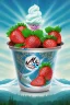 Placeholder: strawberry ice-cream on moutaintop, lake, trees, mystical, Post-painterly abstraction