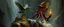Placeholder: octopus bird witch bear by waterfall looks beyond really powerful, fantasy illustration, in the style of Rembrandt