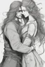 Placeholder: Dnd style, Young man hugging a woman with long hair from behind