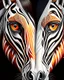 Placeholder: Horse symmetrical design symmetrical eyes symmetrical ear symmetrical frontal view ink art colours orange cream white and black hyper-detailed realistic 8k