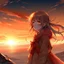 Placeholder: girl, anime style, sunset, plateau, wind, cold