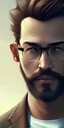 Placeholder: boy, young, glasses, beard, brown hair, brown eyes, medium hair, bangs side part, head and shoulders portrait, head and shoulders portrait, 8k resolution concept art portrait by Greg Rutkowski,