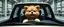 Placeholder: car driving happy 2d fluffy dwarf dog in the style of Escher and Giger and Fallout 4, pinhole cam, airbrush 3d rendering, on tv screen:A five-second cinematic single take in a clean industrial presentation hall.