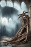 Placeholder: dark fantasy art of a medieval abandoned hall