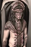 Placeholder: long haired warrior with tribal tattoos and cloak