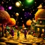 Placeholder: Detailed people, street made of modeling clay and felt, village, stars, galaxy and fog, planets, moon, volumetric light flowers, naïve, Henri Rousseau, strong texture, extreme detail, Yves Tanguy, decal, rich moody colors, sparkles, Harry Potter, bokeh, odd, shot on Ilford