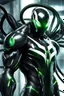 Placeholder: Cyborg symbiote, white color, green color, tendrils, high tech, cyberpunk, biopunk, membrane wings, carbon fiber, cyber tentacles, and the other two.