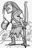 Placeholder: coloring book page of a gigantic troll holding a sword