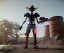 Placeholder: Alien, mech, vest, jellyfishsombrero, metal, holding gun, steel hands, strong, chest plate, holding rifle, pauldrons, pressurized cowboy boots