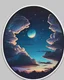 Placeholder: un hermoso paisaje del cielo en la noche en un circulo , sticker, caricatura