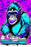 Placeholder: a profile picture of a small gorilla sitting in a purple Converse sneaker, like it's a car, comic style