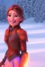 Placeholder: portrait of a beautiful girl, wearing glowing orange armor, futuristic armor, natural posture, nice smile, snowy mountain background, snow, fur cloak