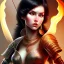 Placeholder: black hair lady archer top with flame