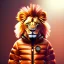 Placeholder: Lion toddler, smile, steampunk headphone, sunglass, gangsta neckless, full body, orange puffer jacket, tokio background, dramatic lighting, hyper realistic, unreal engine 5, 16k