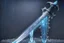 Placeholder: One fantasy greatsword that is a slender, translucent blade made of ice. Its hilt is crafted from swirling vines, leading to a vibrant crystal at the pommel. With a black background behind it. HD