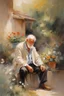 Placeholder: Masterpiece, best quality, Willem Haenraets style painting of a portrait of a old man in the garden, painted by Willem Haenraets