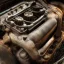 Placeholder: car engine, rusty, old, normal size, brown