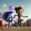 Placeholder: Ultra realistic circus scene. Sweet hair monster and Child’s playing, smile, happy, color bubbles, smooth color, waist up view, Wes Anderson style, dark ambient, highly detailed, concept art, unreal engine 5, god rays, ray tracing, RTX, lumen lighting, ultra detail, volumetric lighting, 3d, finely drawn, high definition, high resolution.