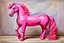 Placeholder: Big pink plastic toy horse.19th painting