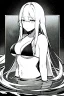 Placeholder: bikini long hair thin girl in abyss pool, greyscale, screen tones