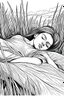 Placeholder: bible Realistic Beautiful Natural Ruth laying on the hay sleeping full body picture Black and white Coloring page