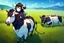 Placeholder: Girl, cow tail, cow horns, cow ears,field, dark hair